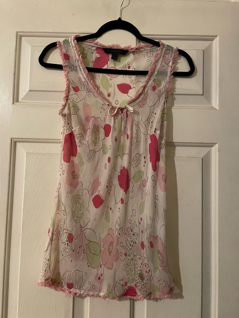 Vintage Express Design Studio 100% Silk Floral Chiffon Fringe Top M